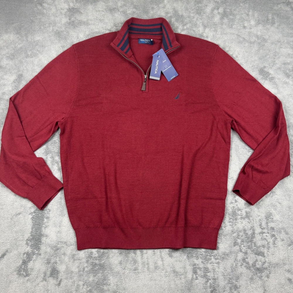 Nautica NavTech Mens XL Burgundy Red Quarter Zip Pullover Sweater NWT